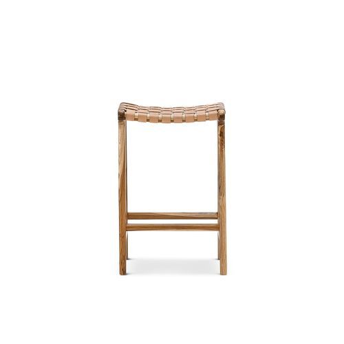 Lazie Leather Strapping Bar Stool | 66cm | Teak & Natural Tan
