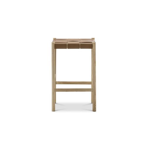Wes Wide Leather Strap Barstool | 65cm | Taupe