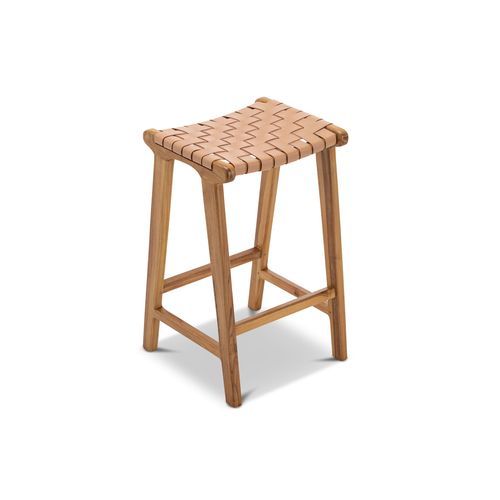 Casey Woven Leather Barstool | 66cm | Nude Tan