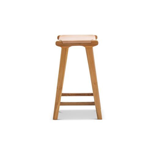 Casey  Flat Leather Barstool | 66cm | Nude Tan