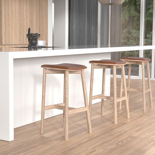 Andi Stool - Natural - Backless with Pad - 75cm Seat Height Light Grey Fabric Seat Pad