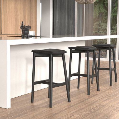 Andi Stool - Black - Backless with Pad - 66cm Seat Height Light Grey Fabric Seat Pad