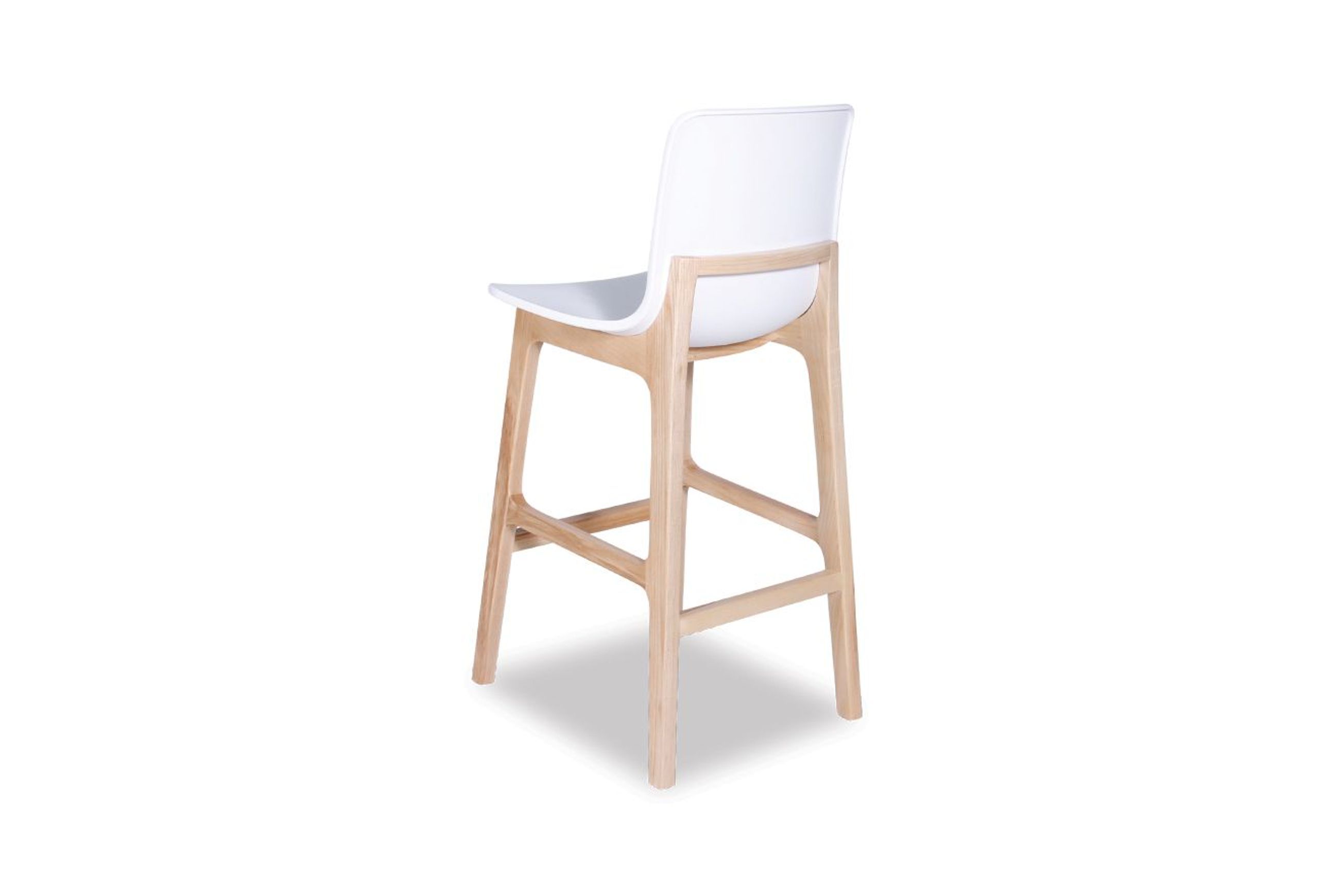 Ara Stool - Natural - White Shell  - Bar Bench Seat Height 74cm  - White Seat - Natural Ash legs