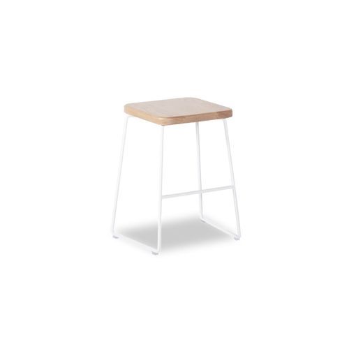 Hugo Low Stool - White - Natural Seat - 46cm Square