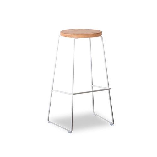 Hugo Bar Stool - White - Natural Seat - 78cm Round