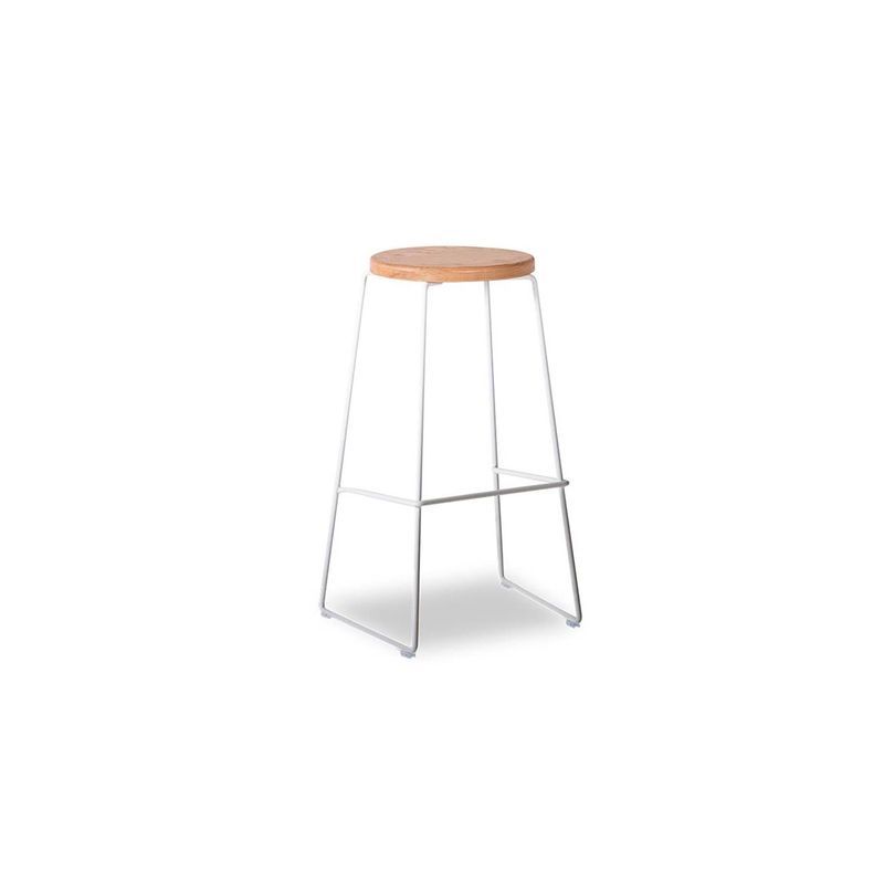 Hugo Bar Stool - White - Natural Seat - 78cm Round