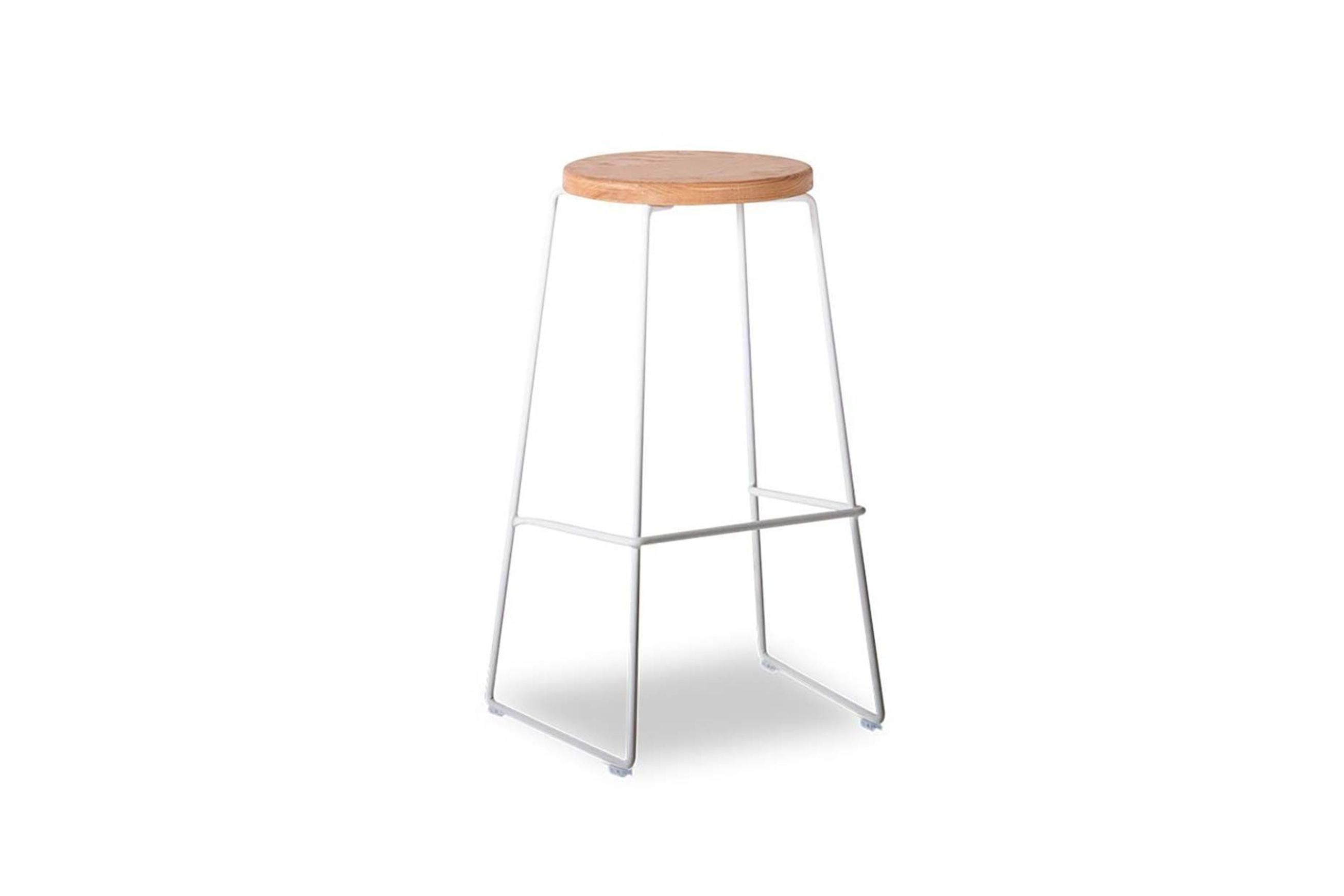 Hugo Bar Stool - White - Natural Seat - 78cm Round
