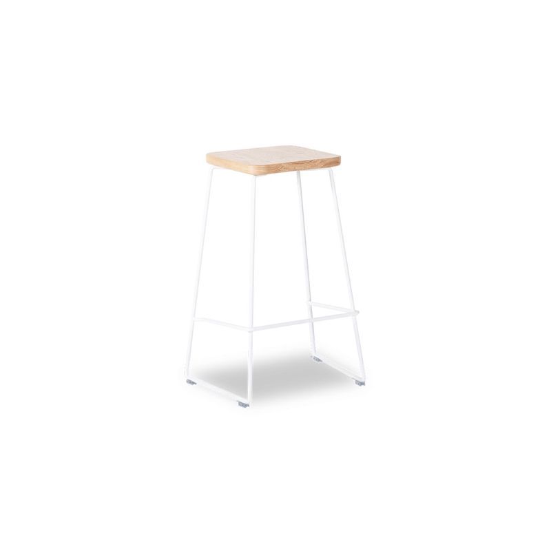 Hugo Bar Stool - White - Natural Seat - 78cm Square