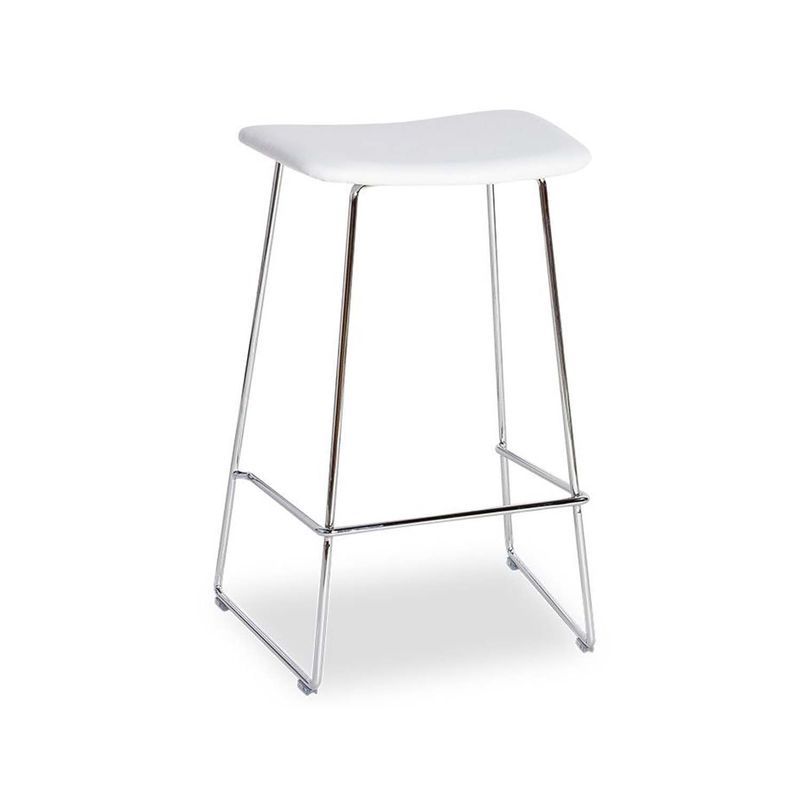 Winnie Stool - Chrome - White Leather - 76cm Bar Height