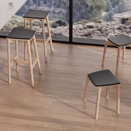 Andi Stool - Natural - Backless with Pad - 75cm Seat Height Vintage Black Vegan Leather Seat Pad