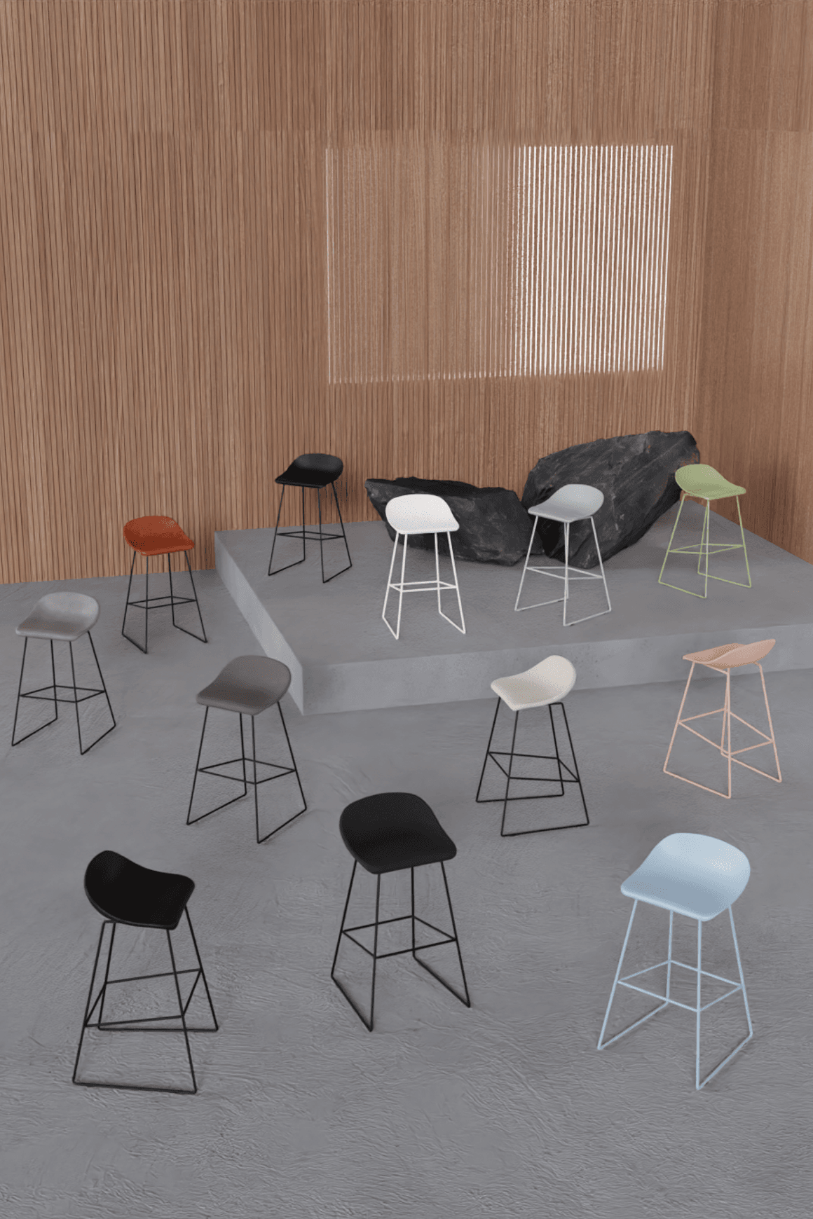 Pop Stool with White Frame and Light Grey Fabric Seat