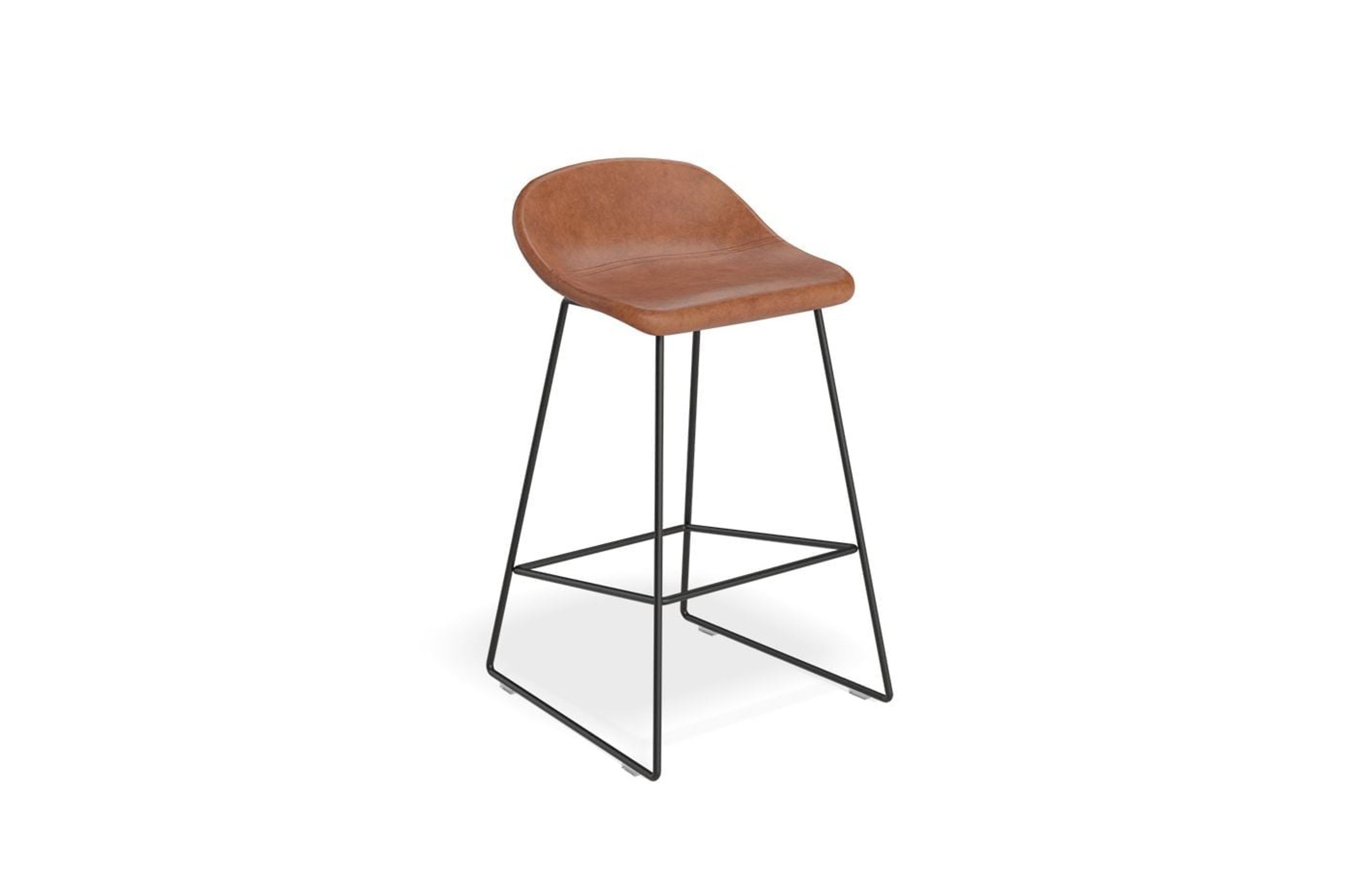 Pop Stool with Black Frame and Upholstered Vintage Tan Seat
