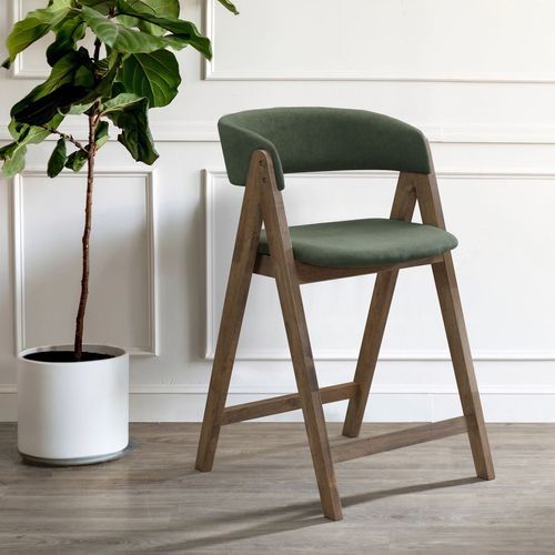 Gaudi Hardwood Counter Stool | Walnut | Green Fabric