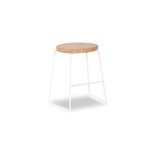 Hugo Low Stool - White - Natural Seat - 46cm Round