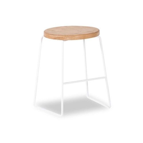 Hugo Low Stool - White - Natural Seat - 46cm Round