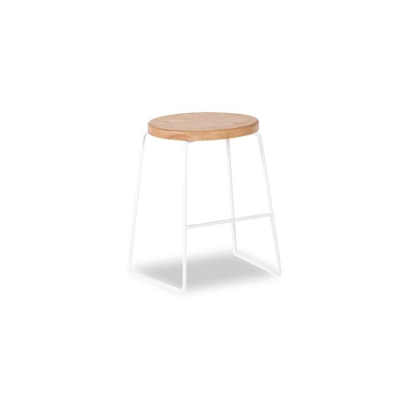 Hugo Low Stool - White - Natural Seat - 46cm Round