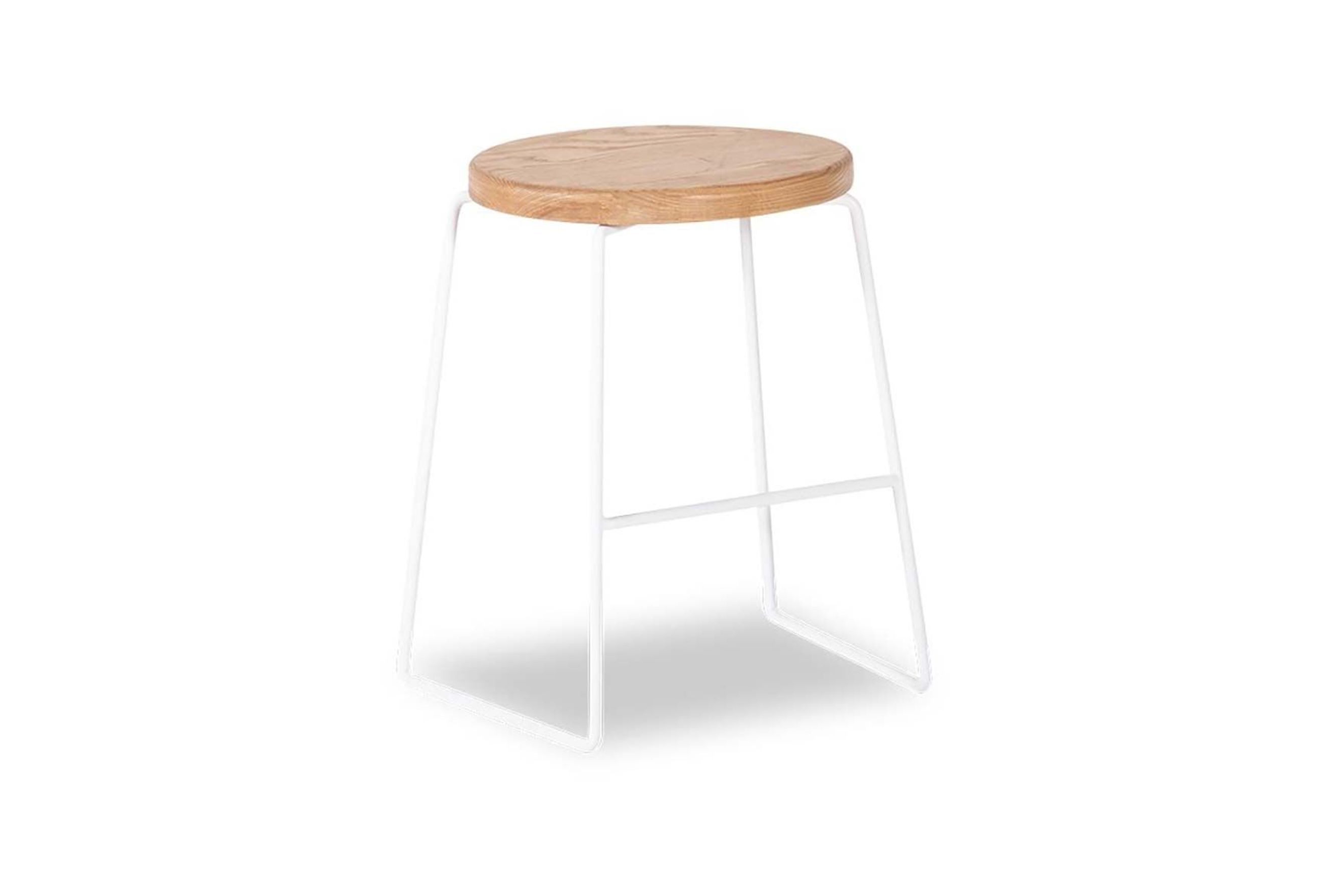 Hugo Low Stool - White - Natural Seat - 46cm Round
