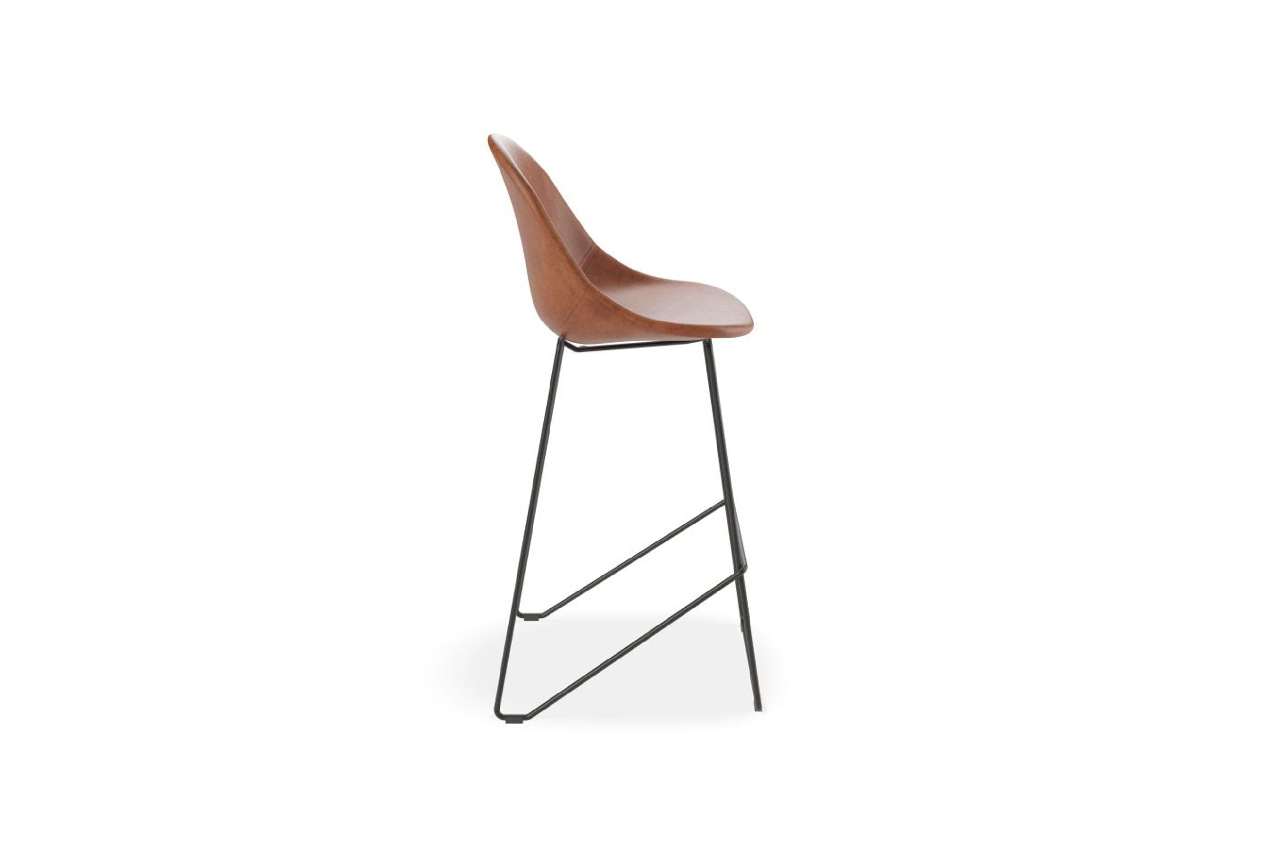 Pebble Stool Brown Upholstered Vintage Seat  - Counter Stool 65cm Seat - White Base