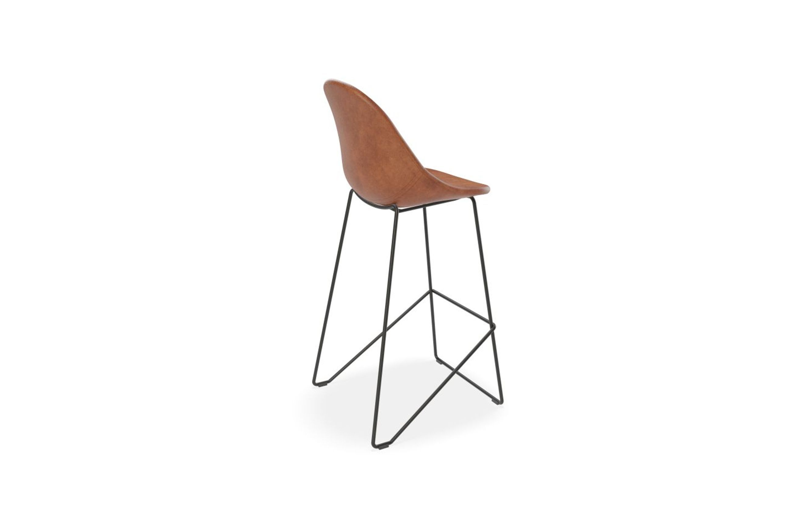 Pebble Stool Brown Upholstered Vintage Seat  - Counter Stool 65cm Seat - White Base