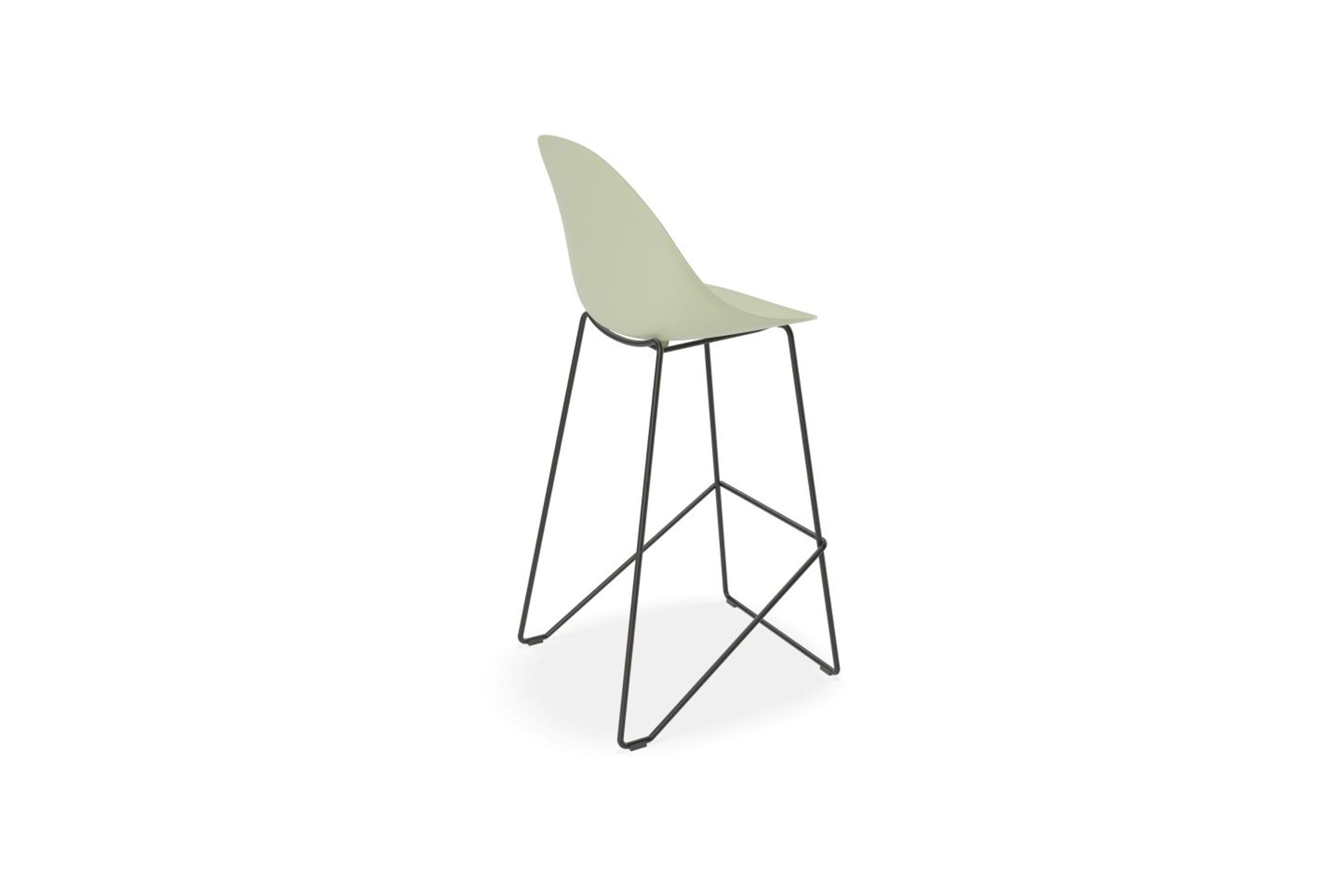 Pebble Mint Green Stool Shell Seat - Bar Stool 75cm Seat - White Base