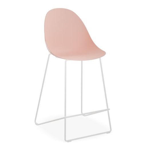 Pebble Soft Pink Stool Shell Seat - Bar Stool 75cm Seat Height - White Frame