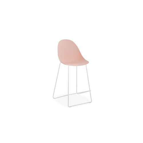 Pebble Soft Pink Stool Shell Seat - Counter Stool 66cm Seat Height - White Frame