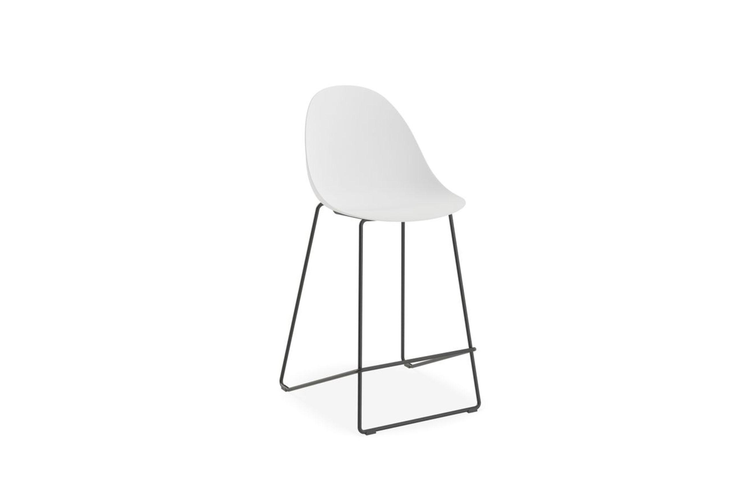Pebble White Stool Shell Seat - Counter Stool 65cm Seat Height - Black Frame