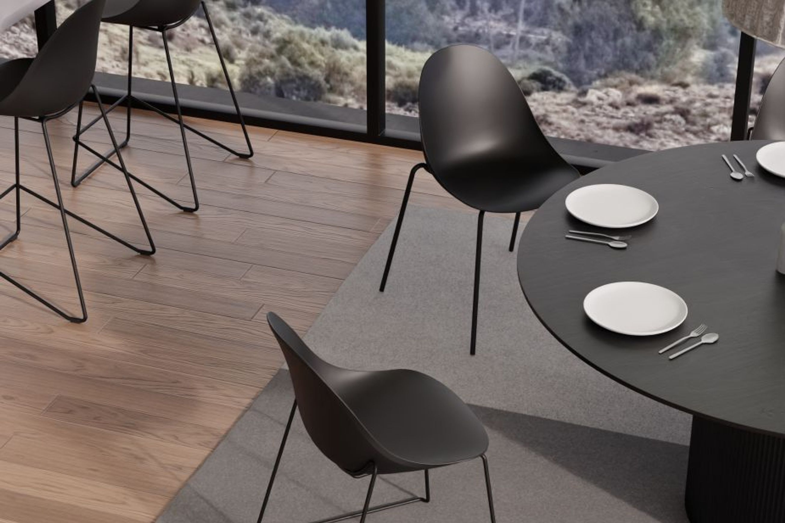Pebble Black Stool Shell Seat - Counter Stool 75cm Seat