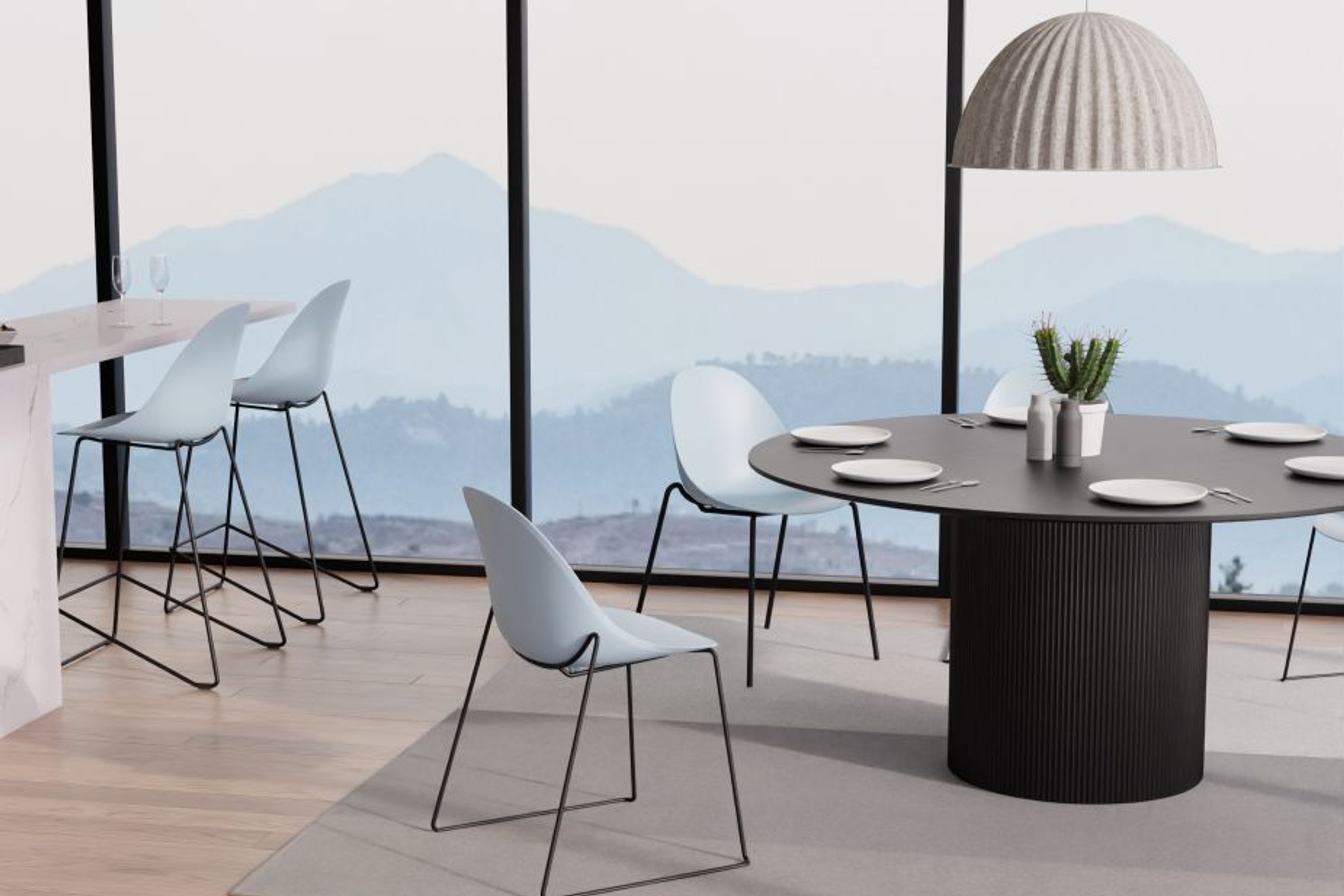 Pebble Blue Stool Shell Seat - Bar Stool 75cm Seat - Black Base