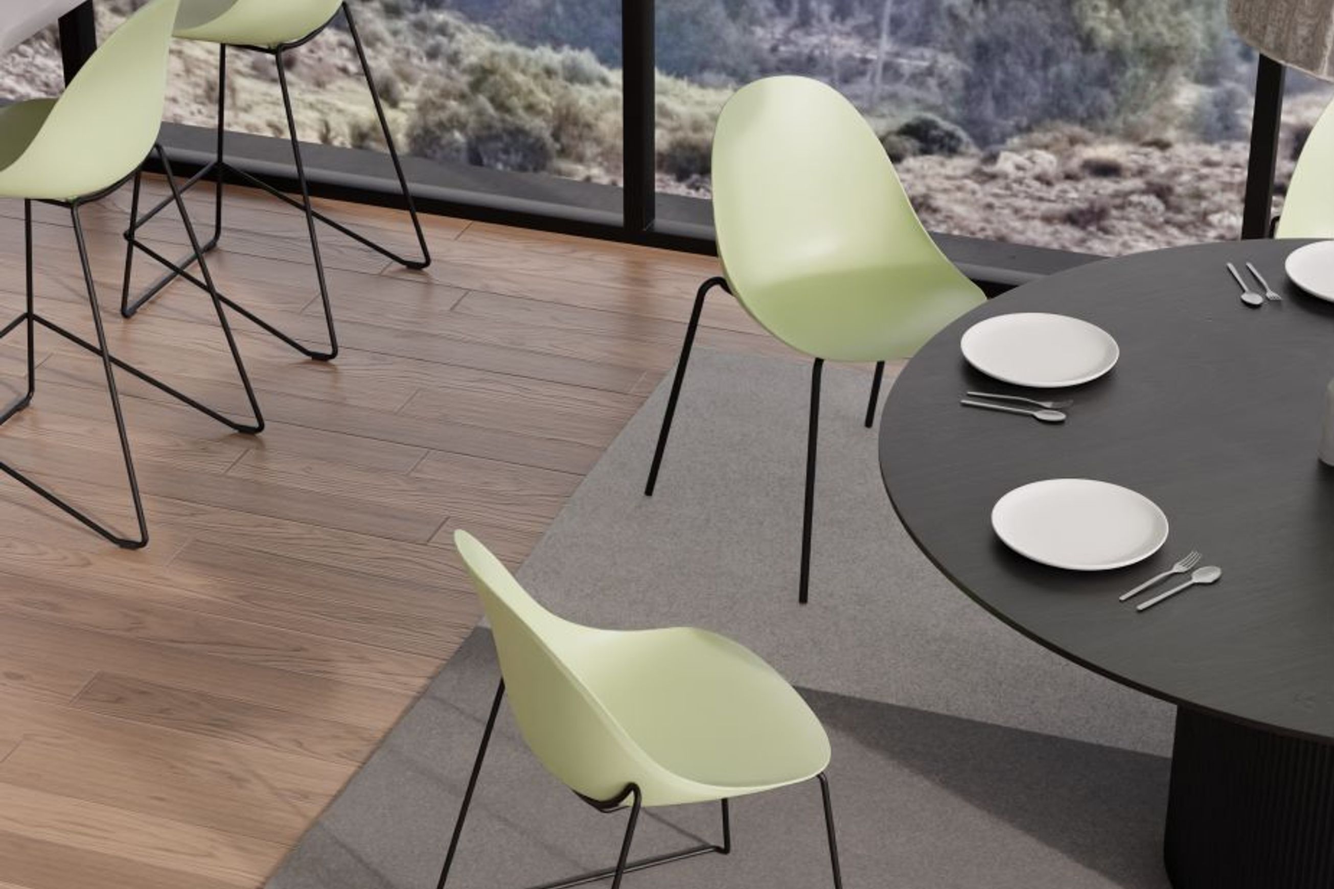 Pebble Mint Green Stool Shell Seat - Bar Stool 75cm Seat - Black Base