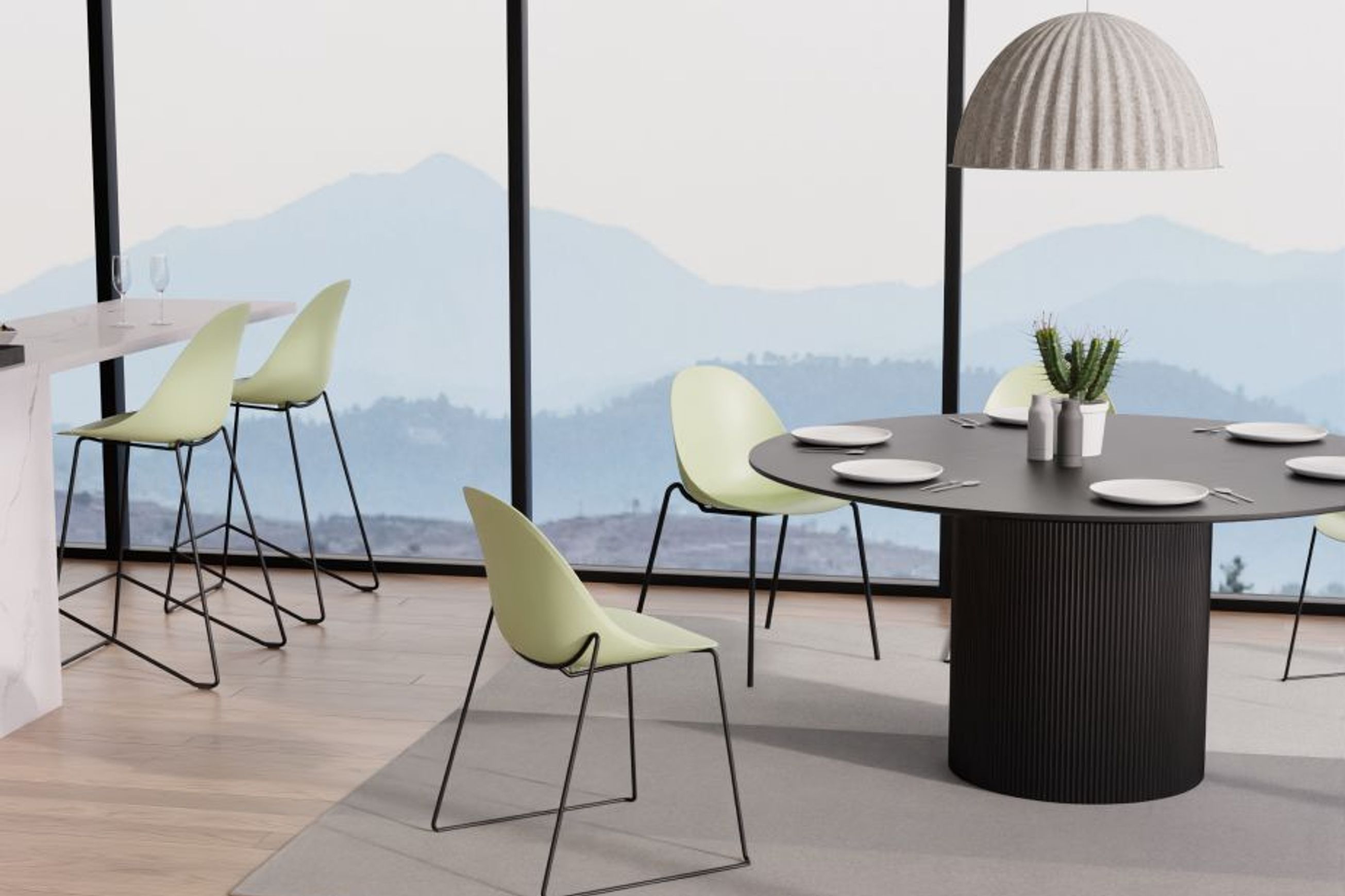 Pebble Mint Green Stool Shell Seat - Bar Stool 75cm Seat - Black Base