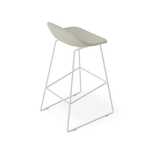 Pop Stool with White Frame and Light Grey Fabric Seat