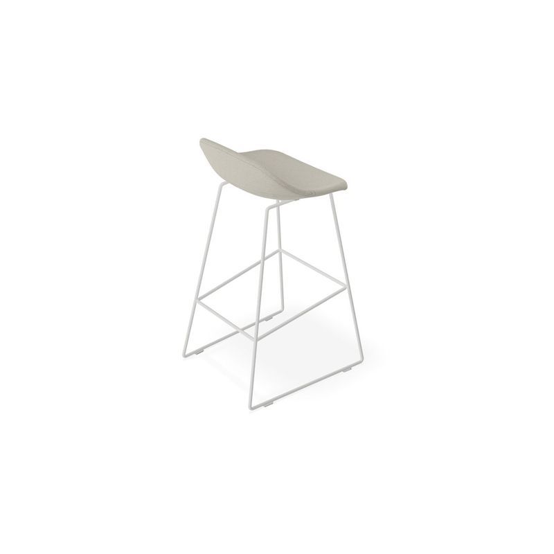 Pop Stool with White Frame and Light Grey Fabric Seat