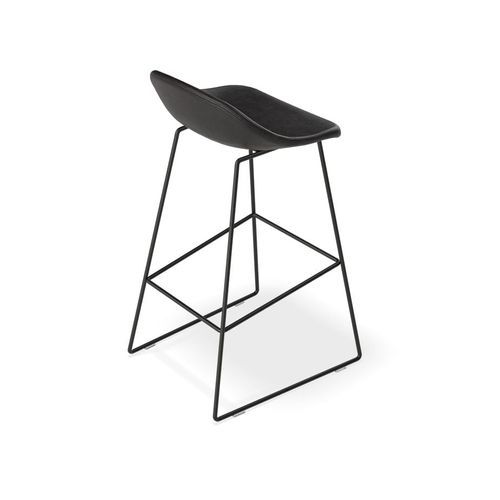 Pop Stool with Black Frame and Upholstered Vintage Black Seat