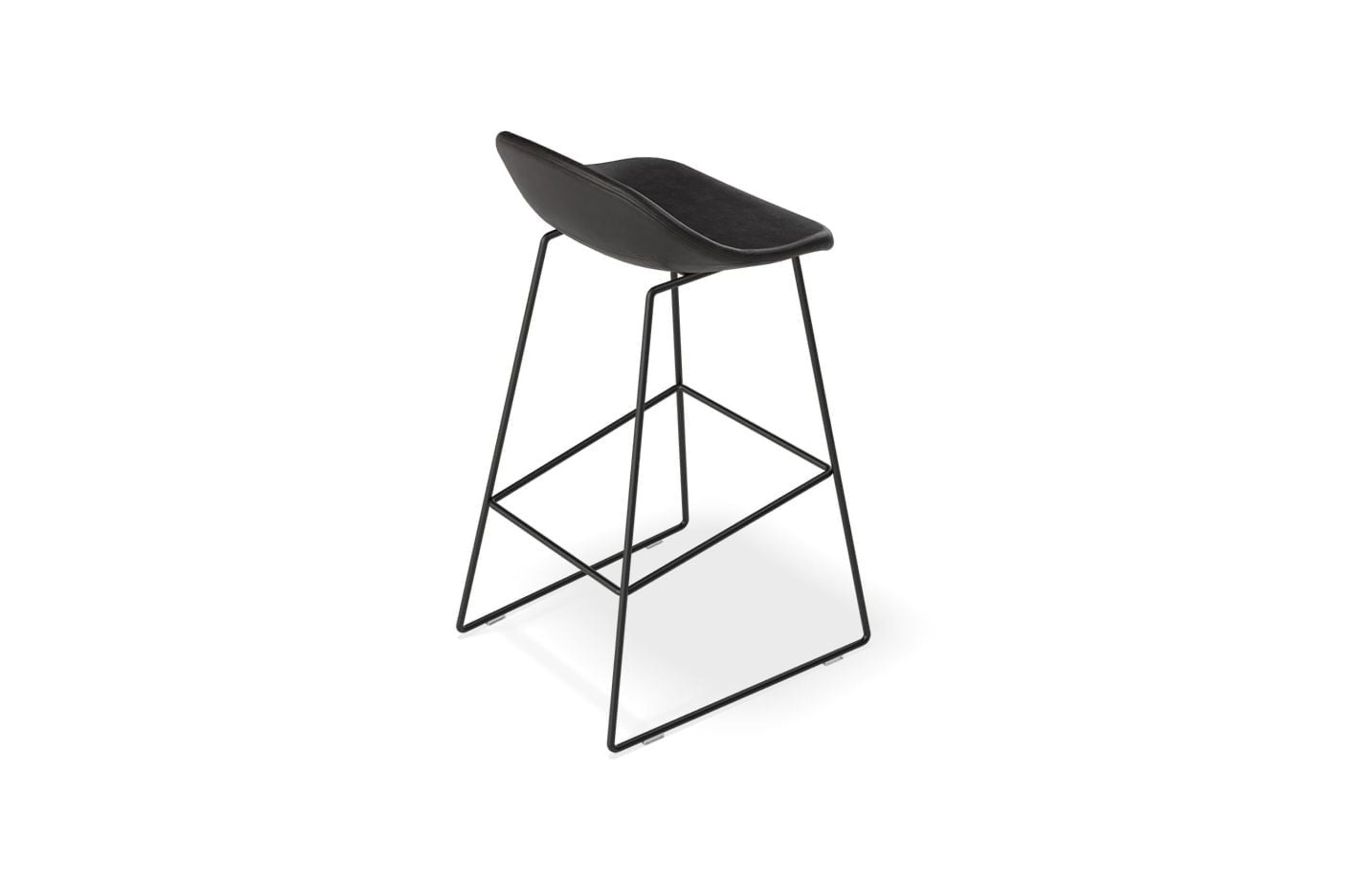 Pop Stool with Black Frame and Upholstered Vintage Black Seat