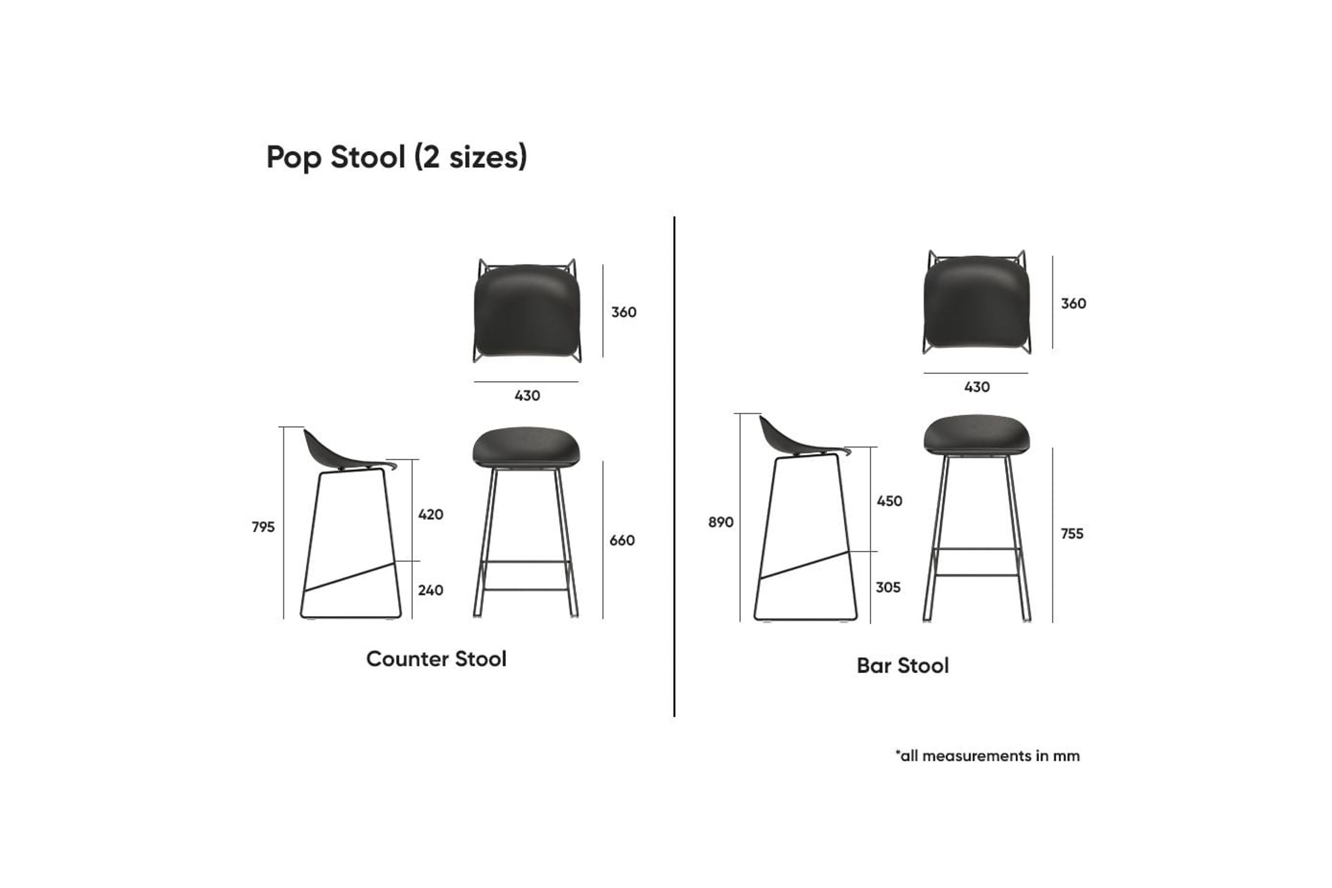 Pop Stool - Silver Grey Frame and Shell Seat