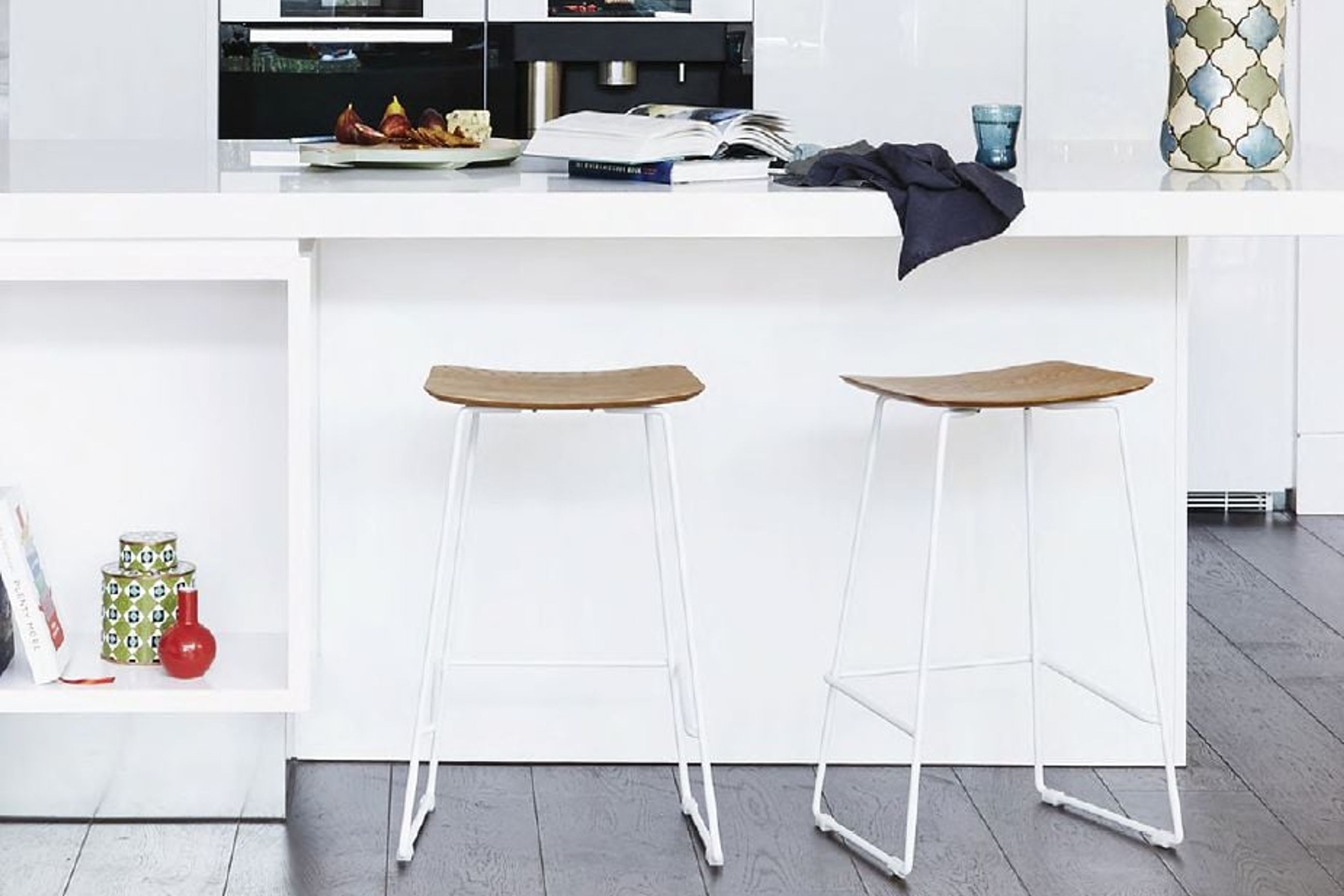 Winnie Stool -  Black Leather  - 66cm (Kitchen Bench Height)