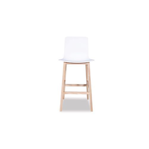 Ara Stool - Natural - White Shell  -  Kitchen Bench Seat Height 65cm  - White Seat - Natural Ash legs
