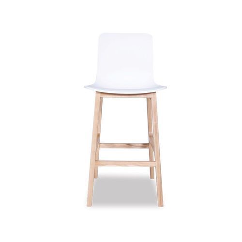 Ara Stool - Natural - White Shell  -  Kitchen Bench Seat Height 65cm  - White Seat - Natural Ash legs