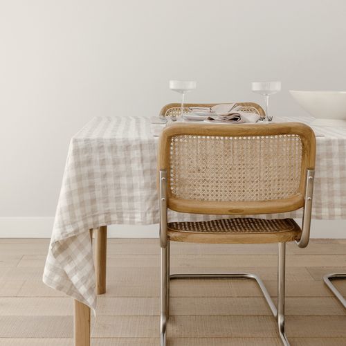 100% French Flax Linen Tablecloth- Natural Gingham