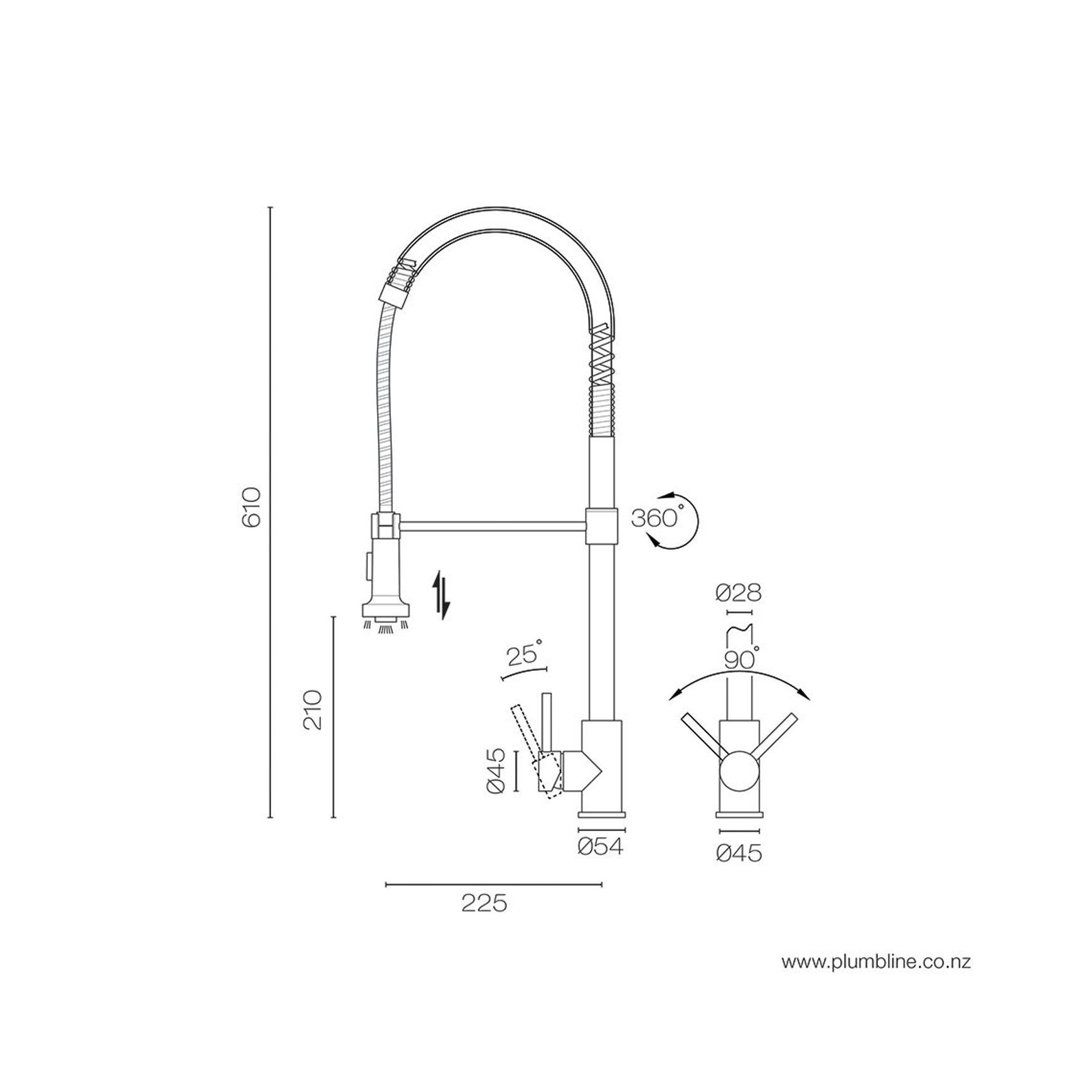 Swiss Flexi Spout Kitchen Mixer dimensions