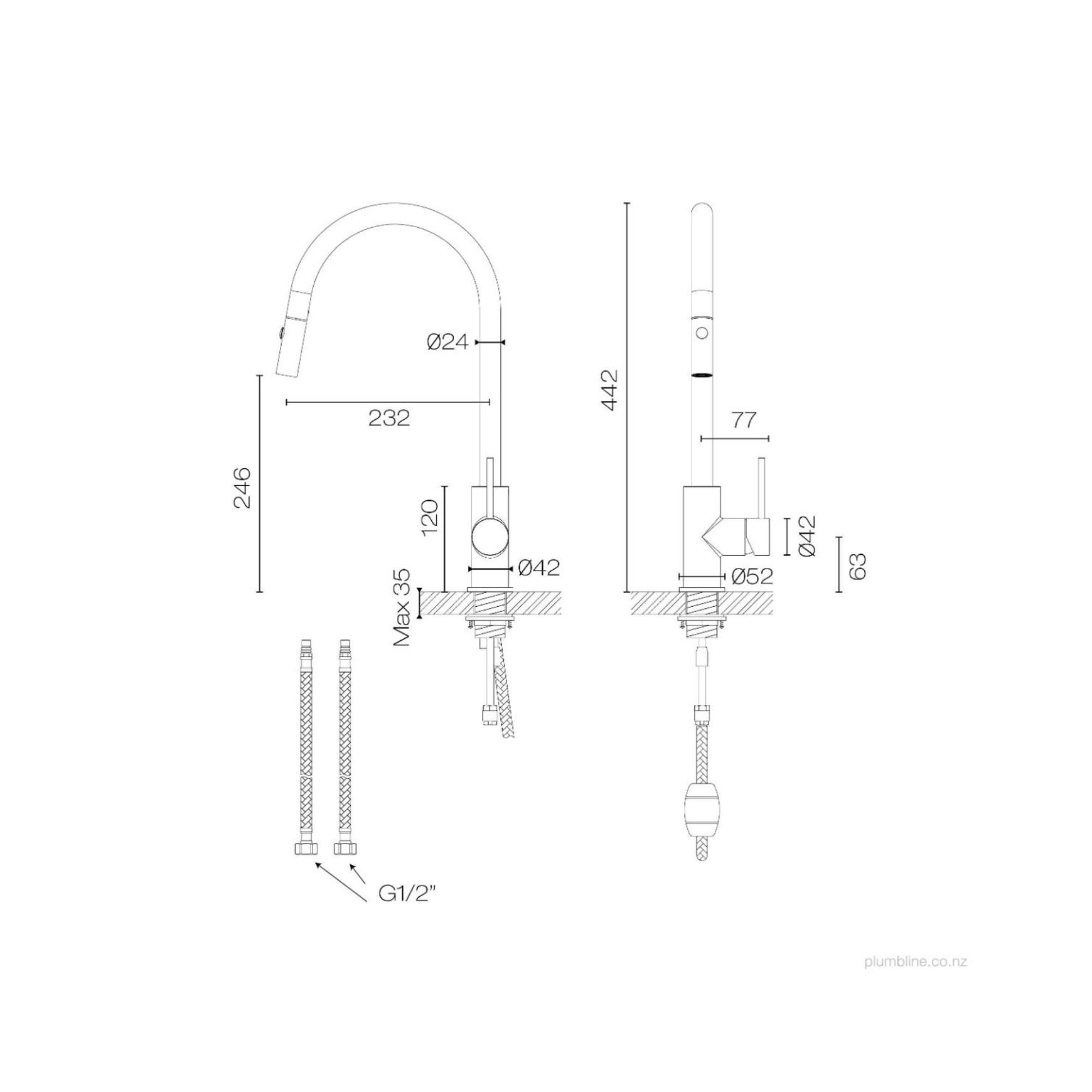Tube Kitchen Mixer With Pull Out Spray