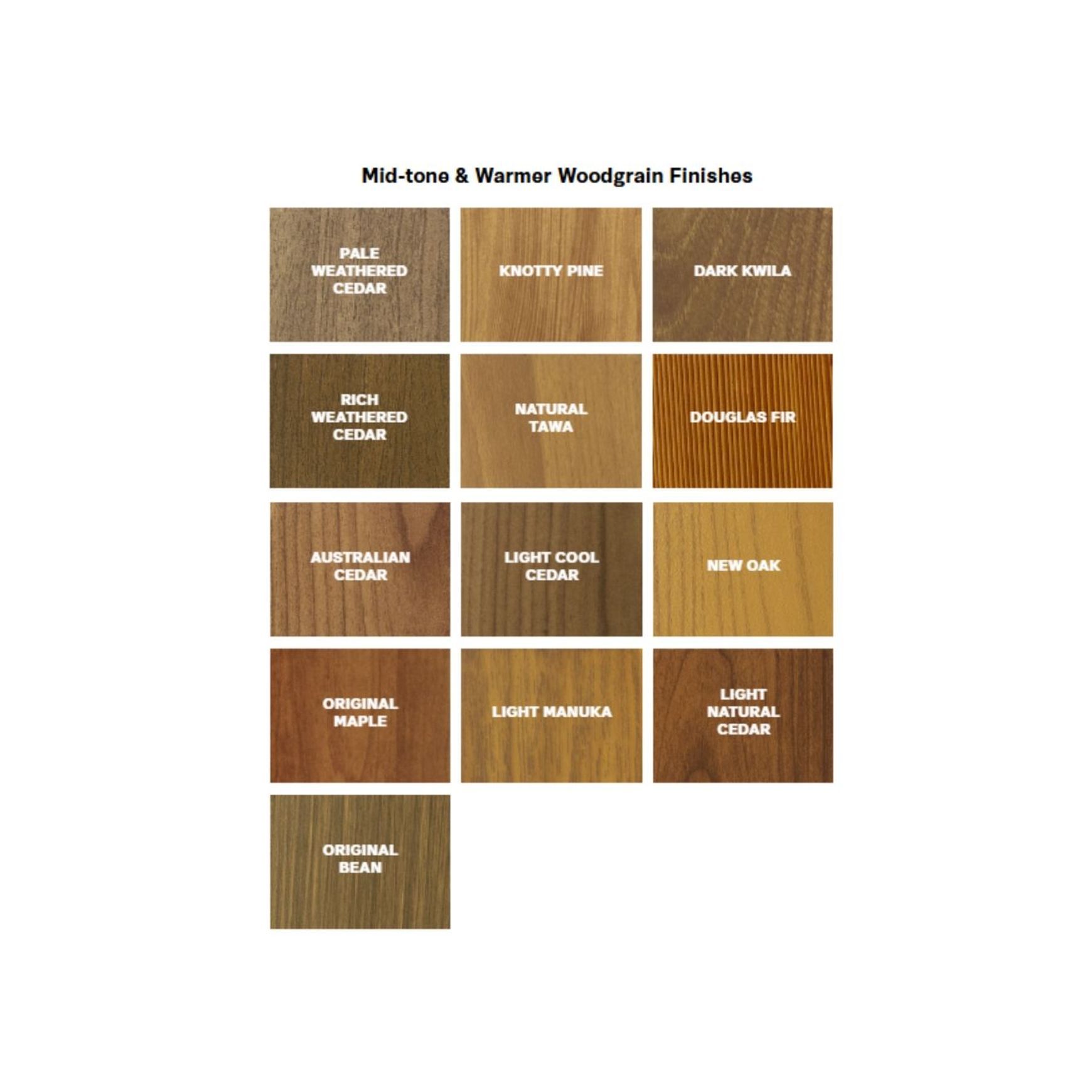 Mid-Tone & Warmer Woodgrain Finishes 