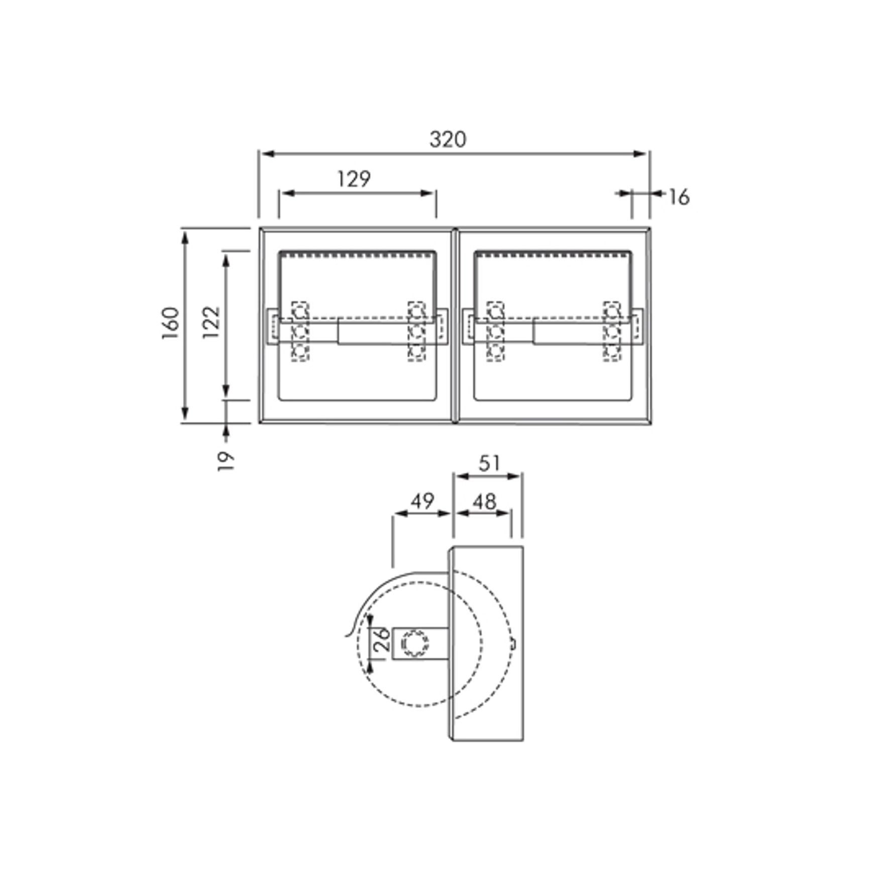 ASI Surface Mounted Double Toilet Roll Dispenser with Hood dimensions