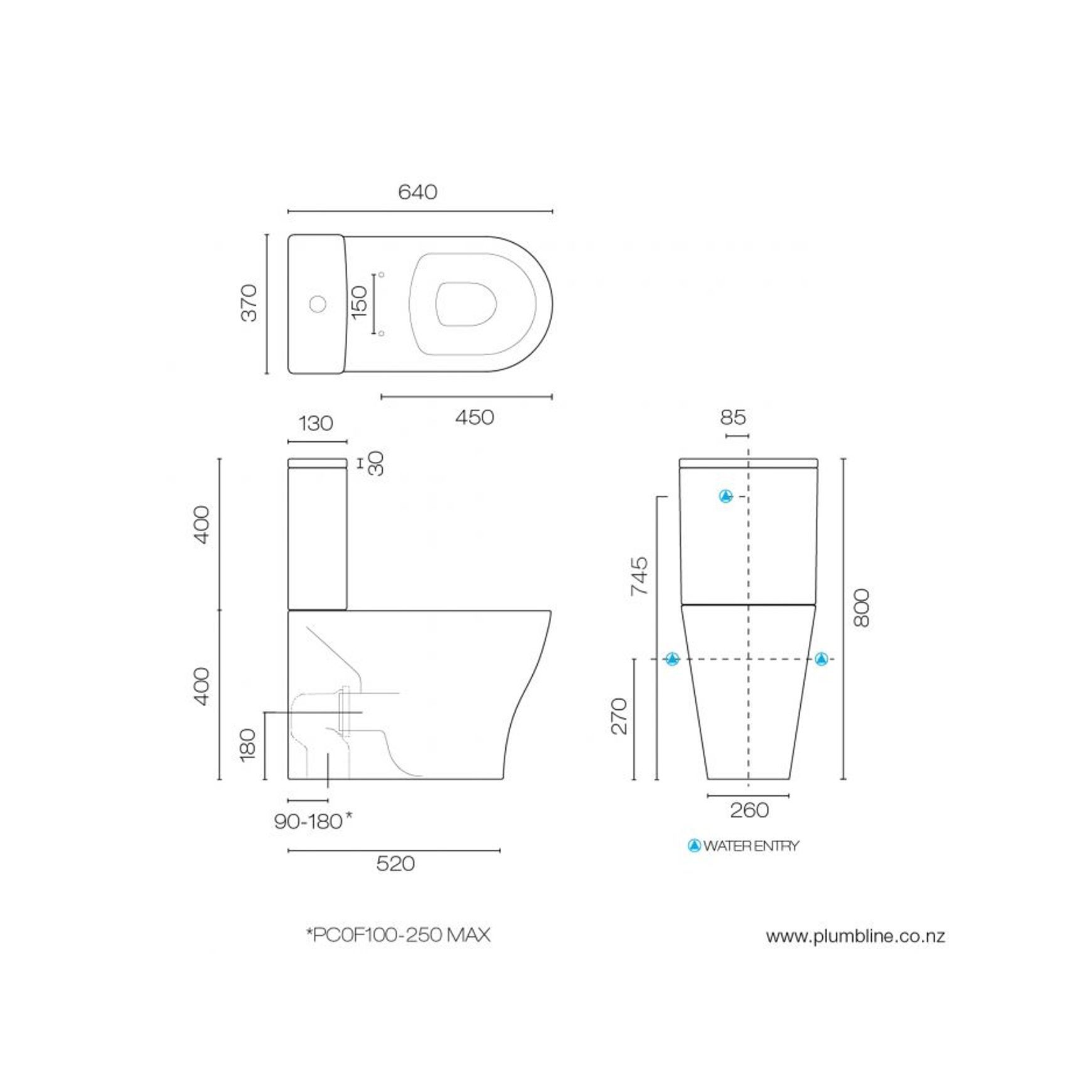 Reflex Rimless Back To Wall Toilet Suite dimensions
