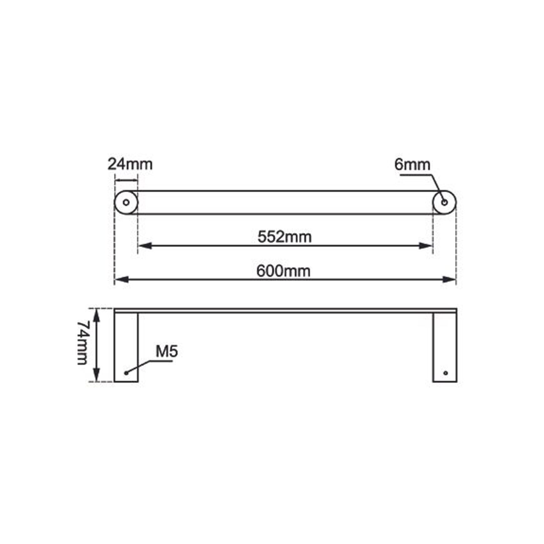 Rushy Single Towel Rail 600mm Brushed Nickel dimensions