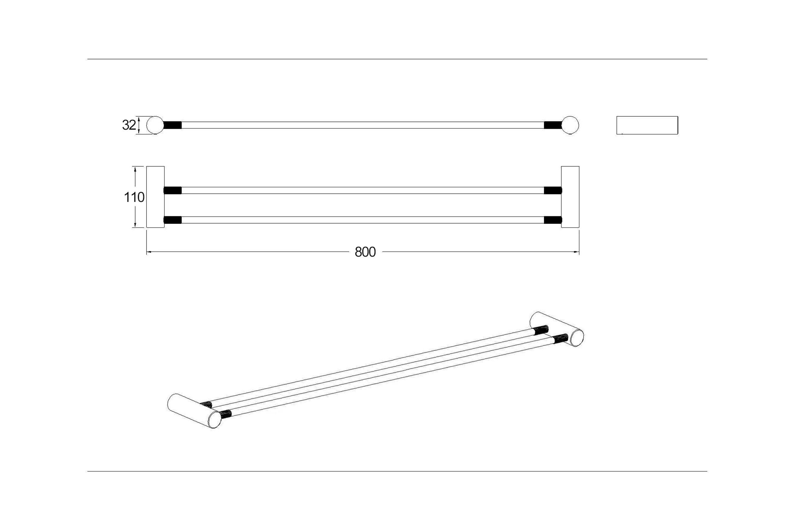 Caddence Double Towel Rail 800mm Brushed Brass