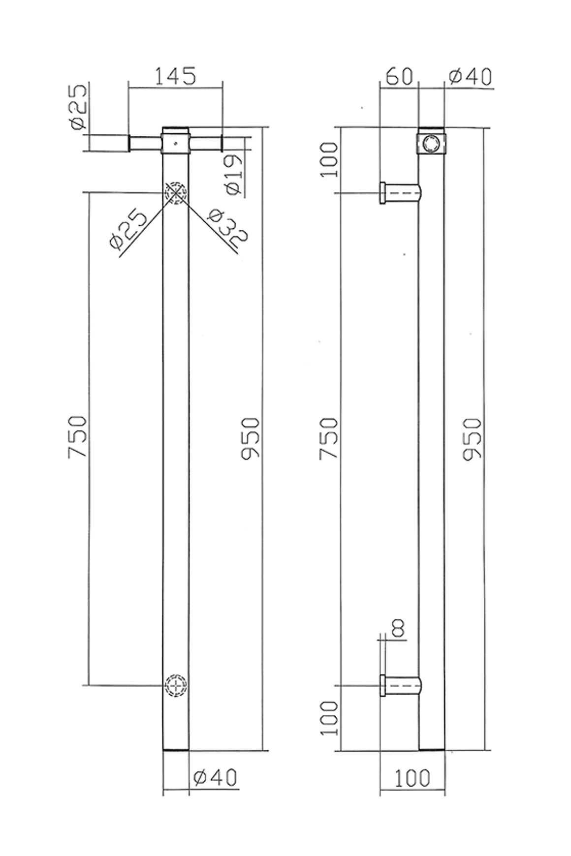 Calora Heated Vertical Towel Rail 1 Bar