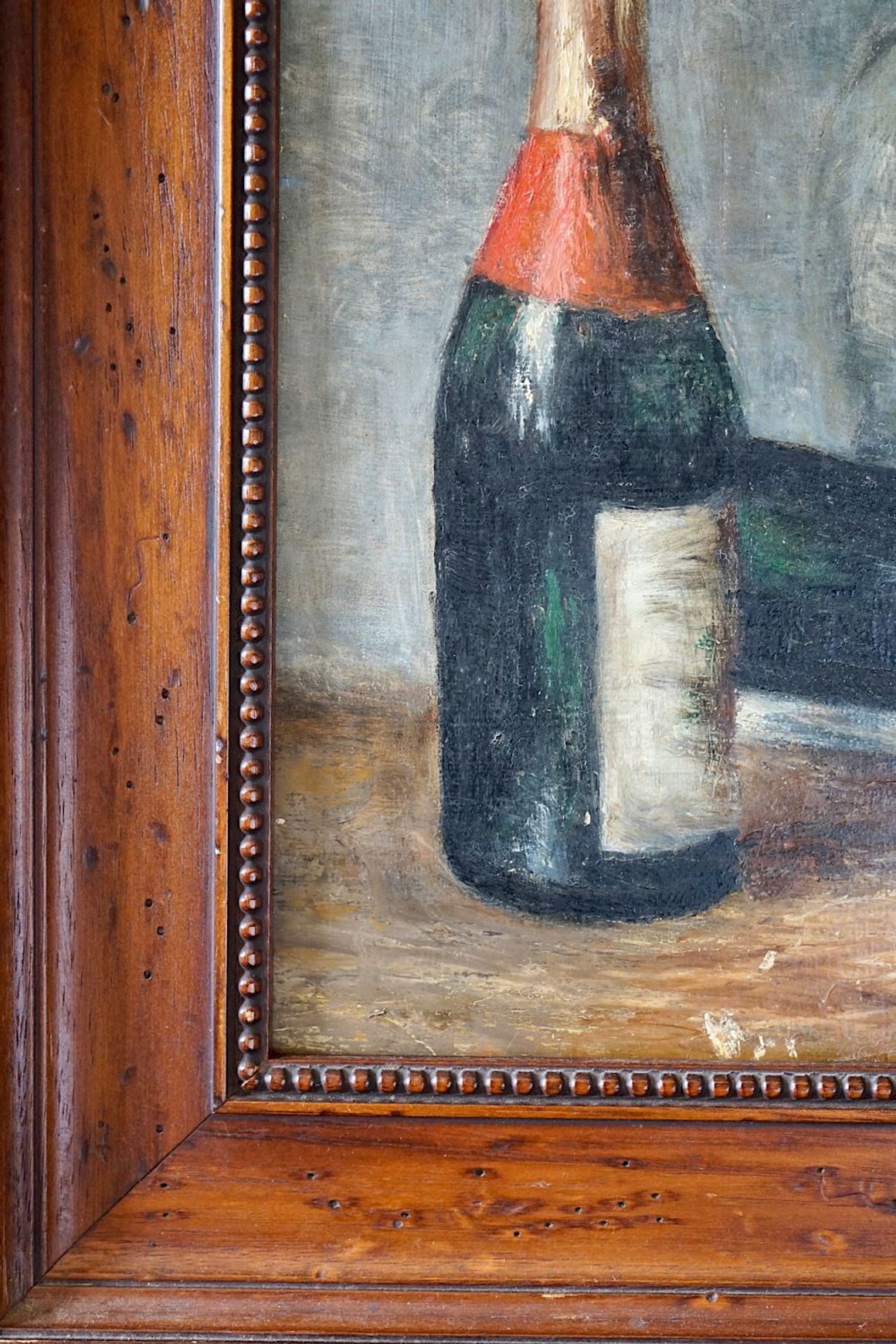French Still-Life Oil Painting of Wine Bottles