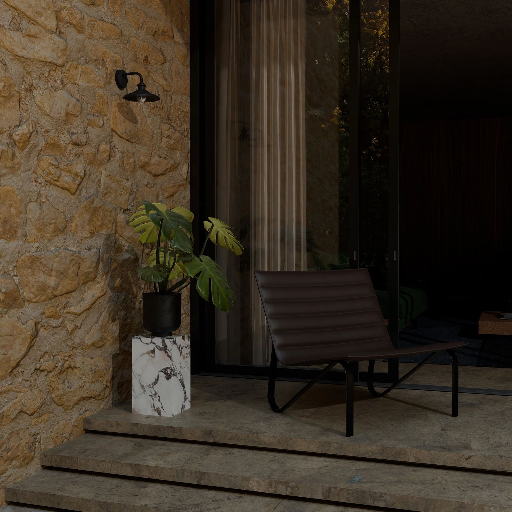 Cuscus Steel and Glass Exterior Wall Light